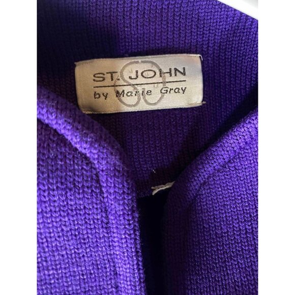 St John Sweater Marie Gray Purple Womens 10 Colorblock Cardigan - Picture 3 of 9